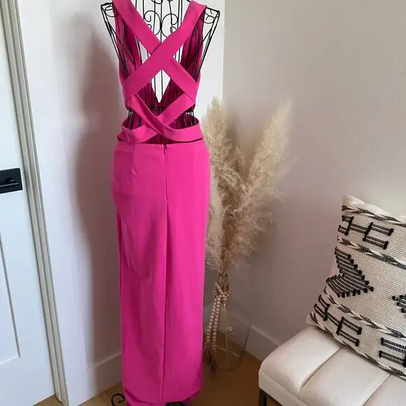 Showpo Anjie Pink Plunge V-Neck Maxi Formal Wedding Prom Dress Size 4 - Picture 8 of 10